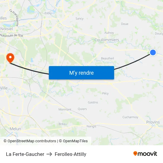 La Ferte-Gaucher to Ferolles-Attilly map
