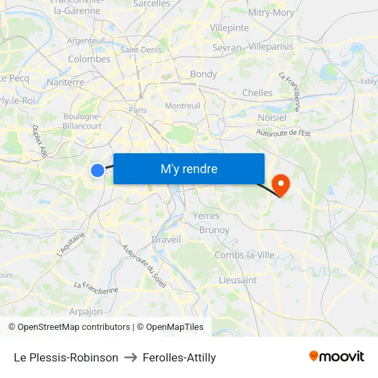 Le Plessis-Robinson to Ferolles-Attilly map