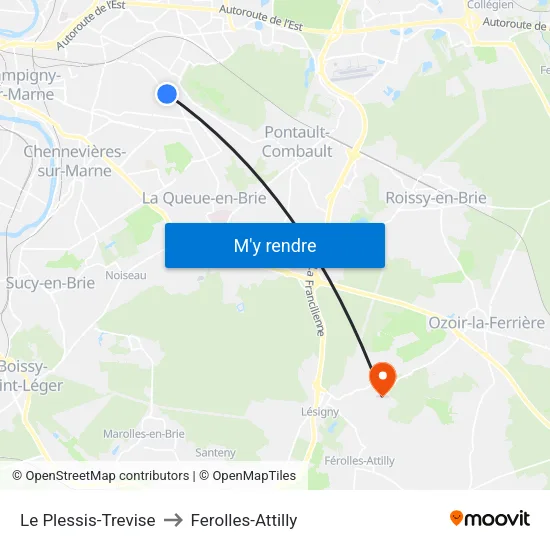 Le Plessis-Trevise to Ferolles-Attilly map