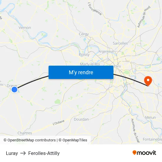 Luray to Ferolles-Attilly map
