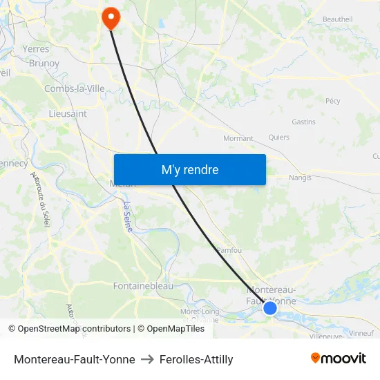 Montereau-Fault-Yonne to Ferolles-Attilly map