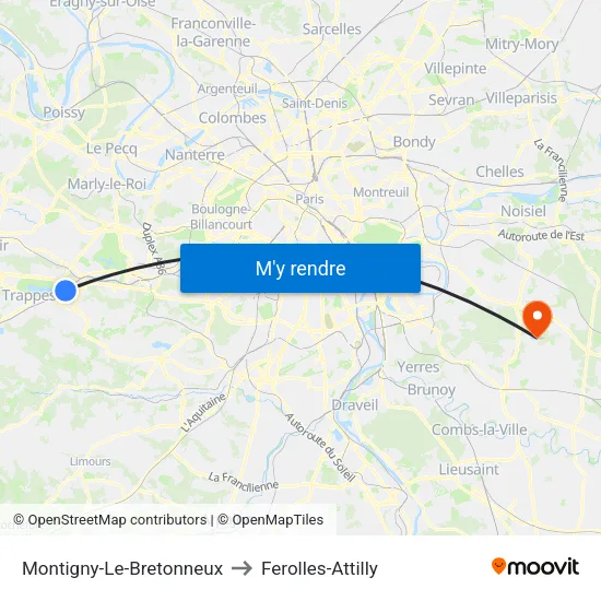 Montigny-Le-Bretonneux to Ferolles-Attilly map