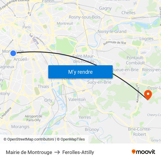 Mairie de Montrouge to Ferolles-Attilly map