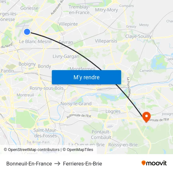 Bonneuil-En-France to Ferrieres-En-Brie map