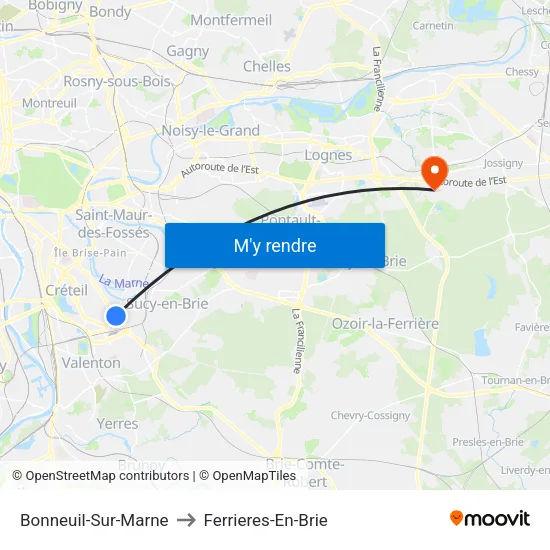 Bonneuil-Sur-Marne to Ferrieres-En-Brie map