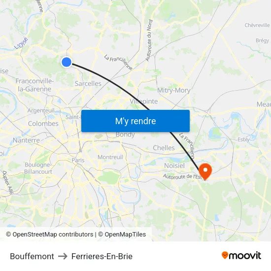 Bouffemont to Ferrieres-En-Brie map