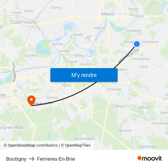 Boutigny to Ferrieres-En-Brie map
