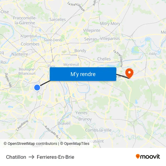 Chatillon to Ferrieres-En-Brie map
