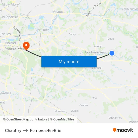 Chauffry to Ferrieres-En-Brie map
