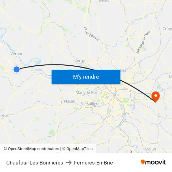 Chaufour-Les-Bonnieres to Ferrieres-En-Brie map