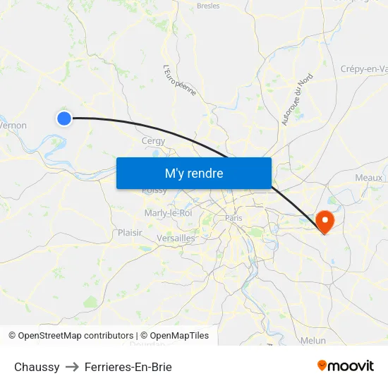 Chaussy to Ferrieres-En-Brie map