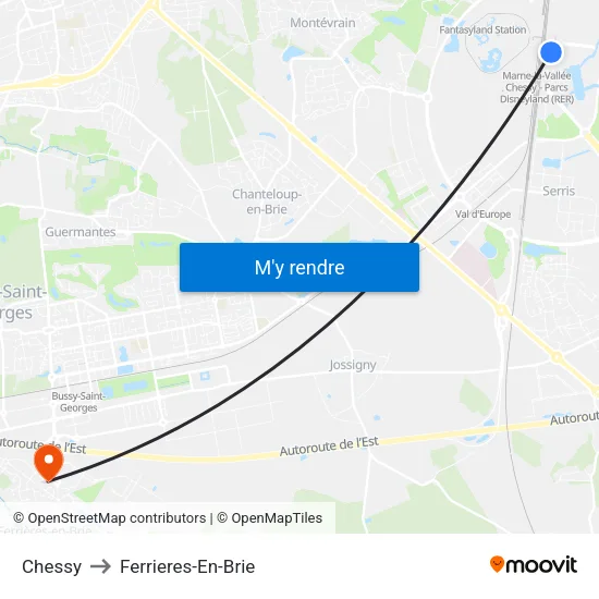 Chessy to Ferrieres-En-Brie map