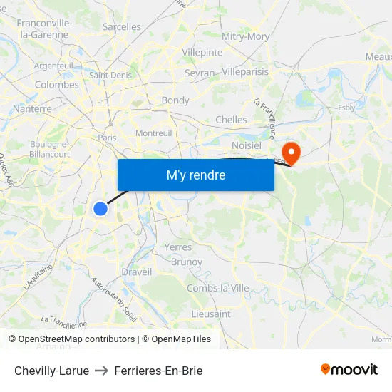 Chevilly-Larue to Ferrieres-En-Brie map