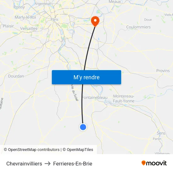 Chevrainvilliers to Ferrieres-En-Brie map