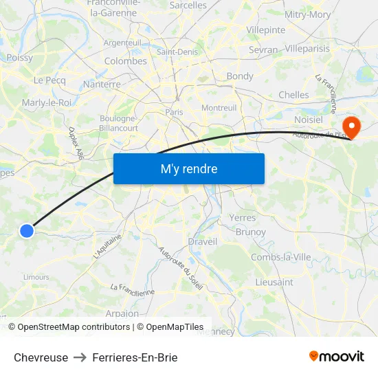 Chevreuse to Ferrieres-En-Brie map