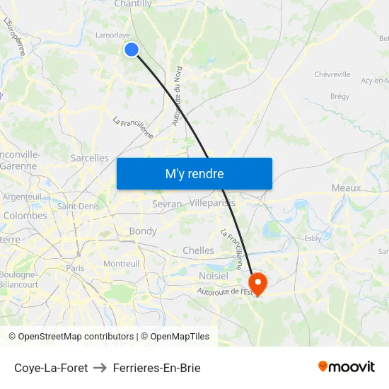 Coye-La-Foret to Ferrieres-En-Brie map