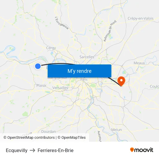 Ecquevilly to Ferrieres-En-Brie map