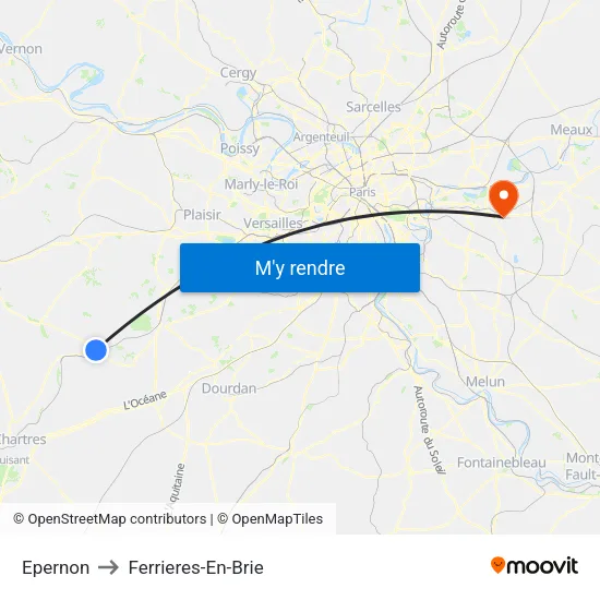 Epernon to Ferrieres-En-Brie map