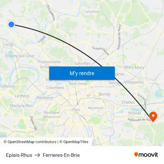 Epiais-Rhus to Ferrieres-En-Brie map