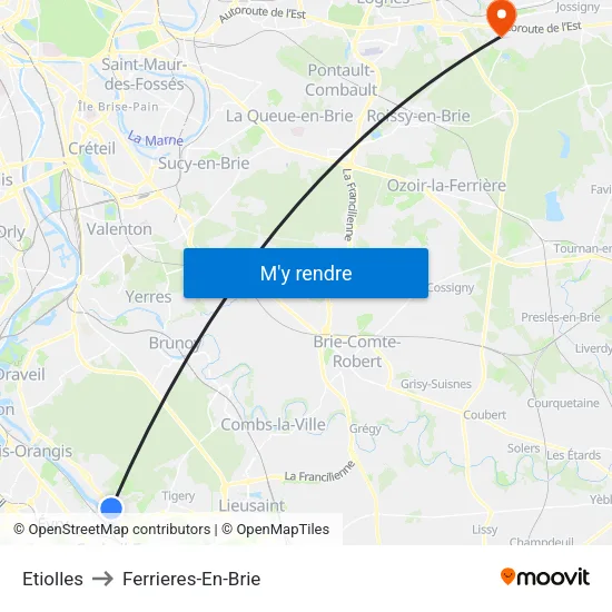 Etiolles to Ferrieres-En-Brie map