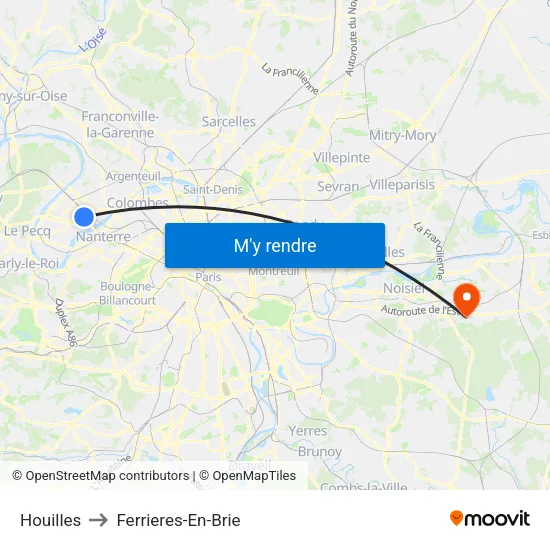 Houilles to Ferrieres-En-Brie map