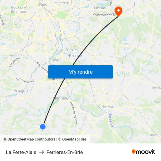 La Ferte-Alais to Ferrieres-En-Brie map