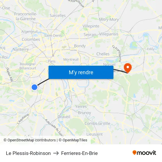 Le Plessis-Robinson to Ferrieres-En-Brie map
