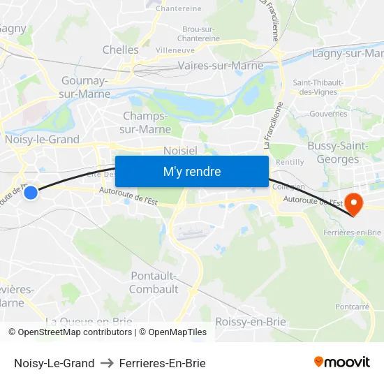 Noisy-Le-Grand to Ferrieres-En-Brie map