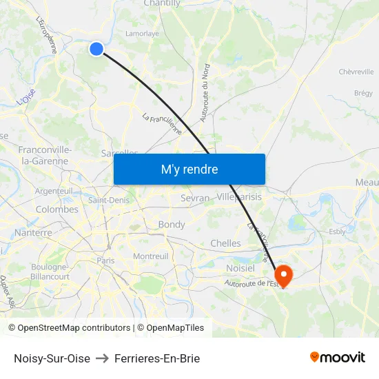 Noisy-Sur-Oise to Ferrieres-En-Brie map