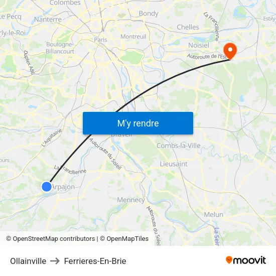 Ollainville to Ferrieres-En-Brie map