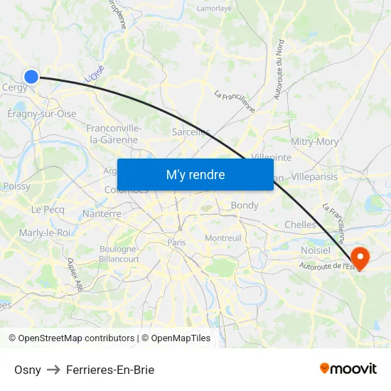 Osny to Ferrieres-En-Brie map