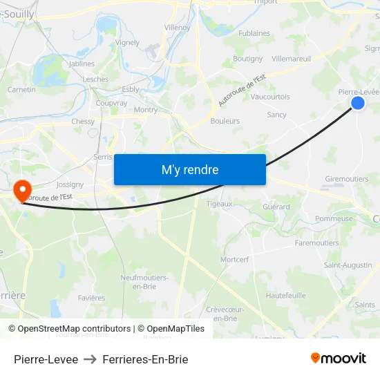 Pierre-Levee to Ferrieres-En-Brie map
