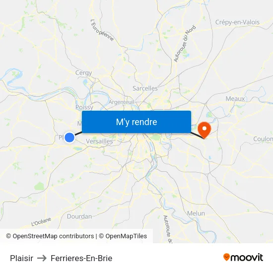 Plaisir to Ferrieres-En-Brie map
