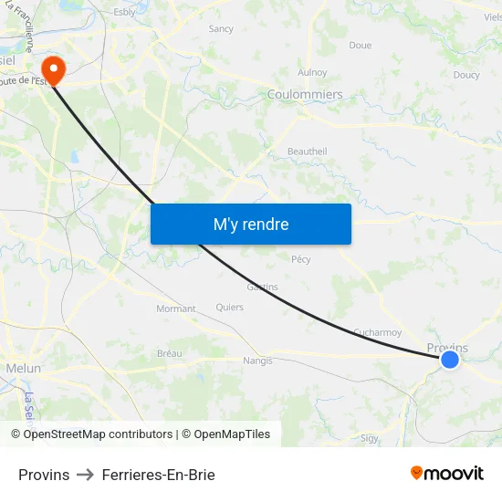 Provins to Ferrieres-En-Brie map