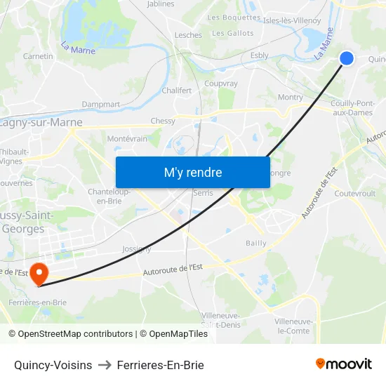 Quincy-Voisins to Ferrieres-En-Brie map
