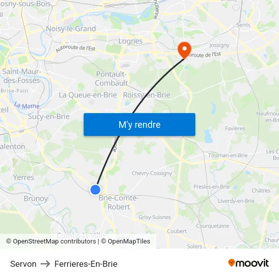 Servon to Ferrieres-En-Brie map