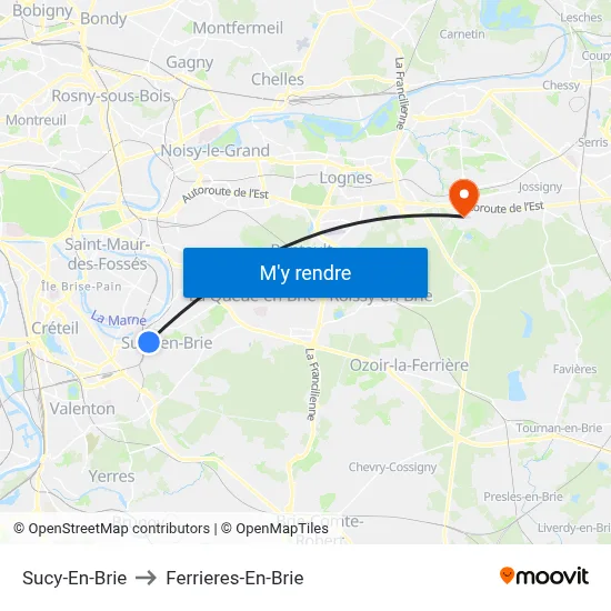 Sucy-En-Brie to Ferrieres-En-Brie map