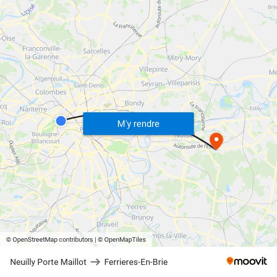 Neuilly Porte Maillot to Ferrieres-En-Brie map