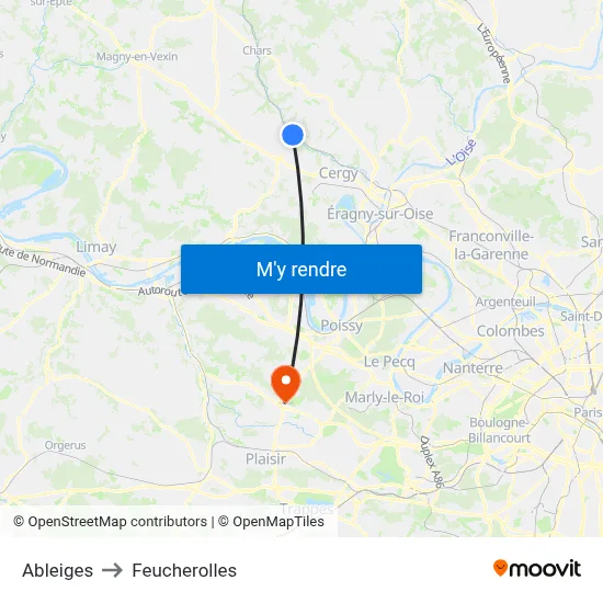 Ableiges to Feucherolles map
