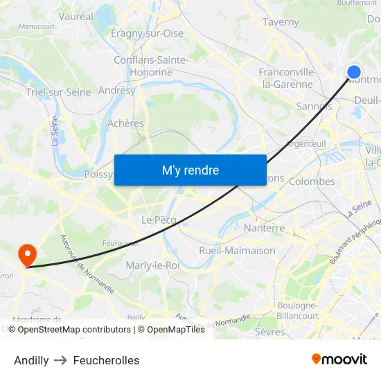 Andilly to Feucherolles map