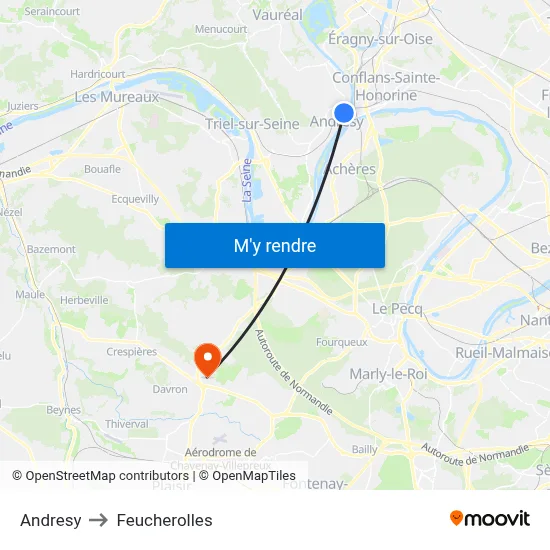 Andresy to Feucherolles map