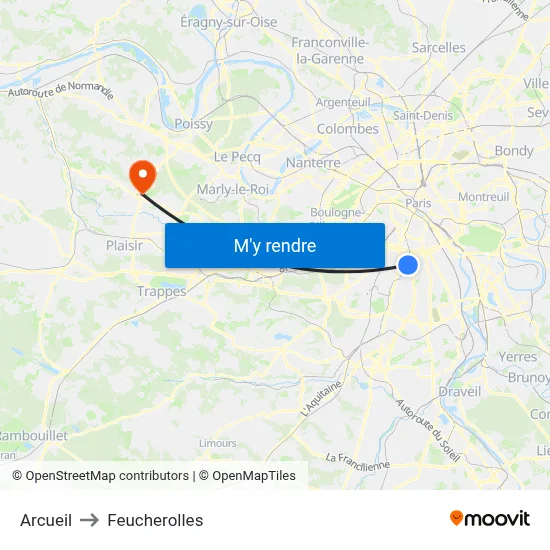 Arcueil to Feucherolles map