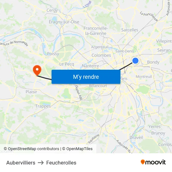 Aubervilliers to Feucherolles map