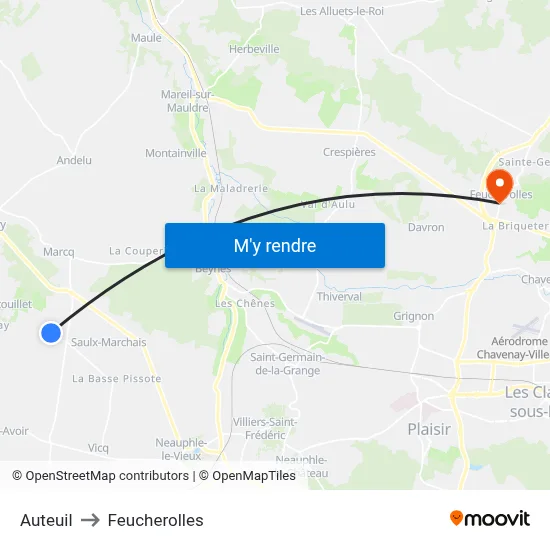 Auteuil to Feucherolles map