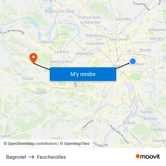 Bagnolet to Feucherolles map