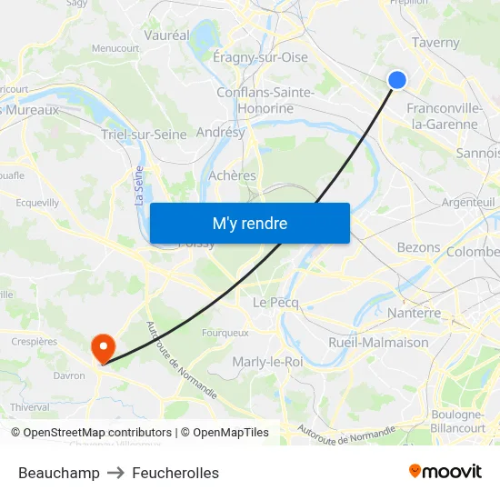 Beauchamp to Feucherolles map