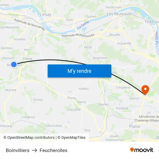 Boinvilliers to Feucherolles map