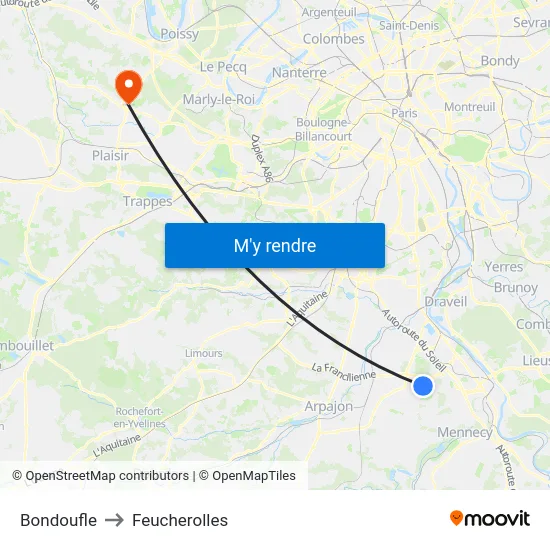 Bondoufle to Feucherolles map