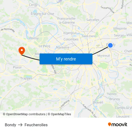 Bondy to Feucherolles map