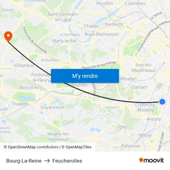 Bourg-La-Reine to Feucherolles map